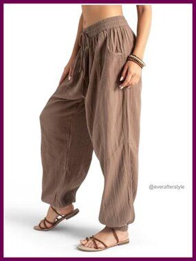 Boho Cotton Harem Yoga Jogger Pants with Drawstring